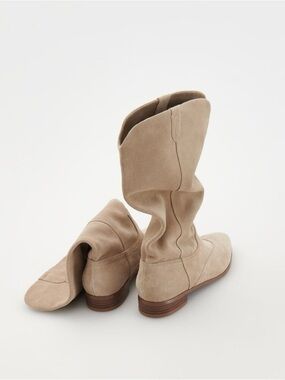 Geox Beige Suede Lace-Up Mid-Calf Boots